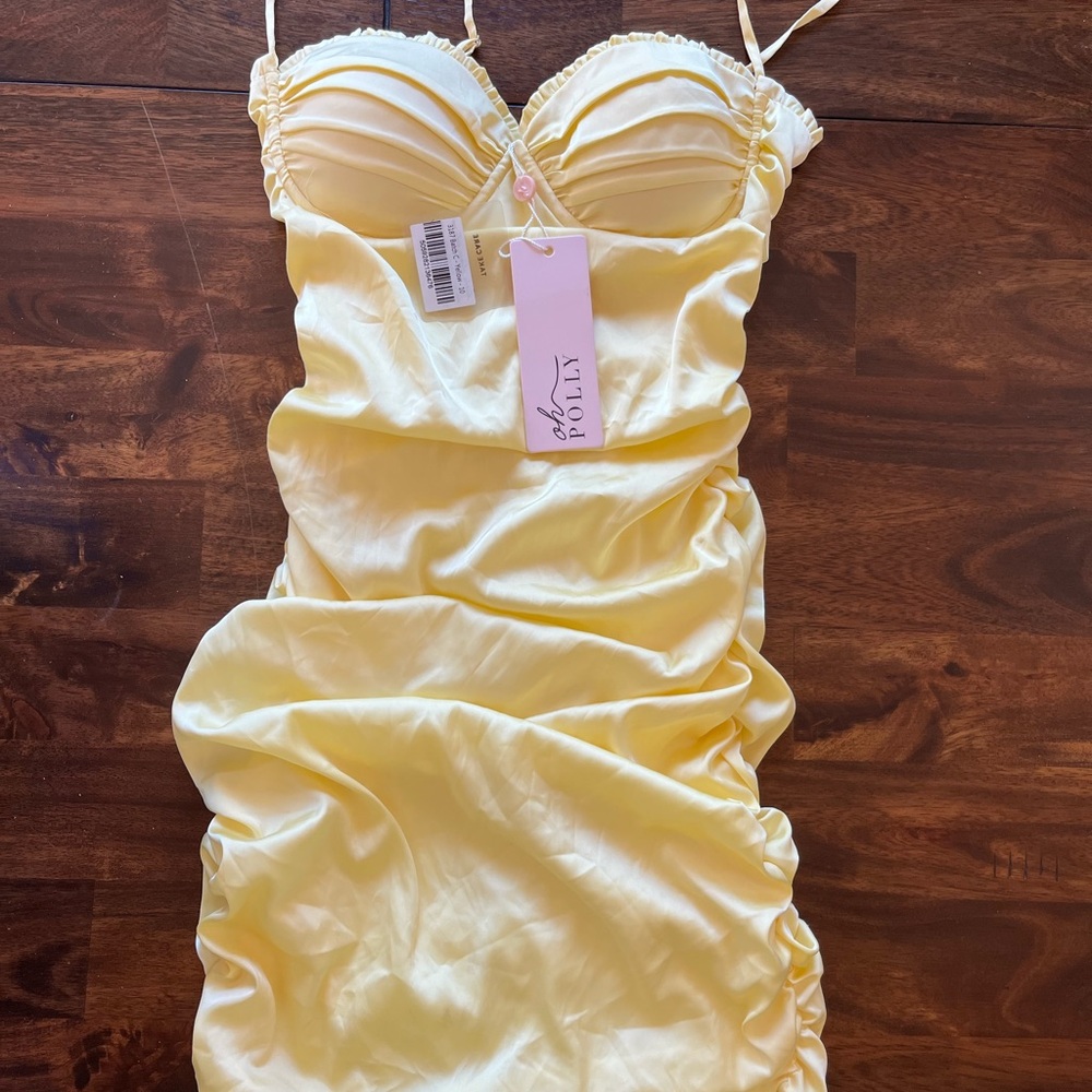 Oh Polly yellow ruched dress